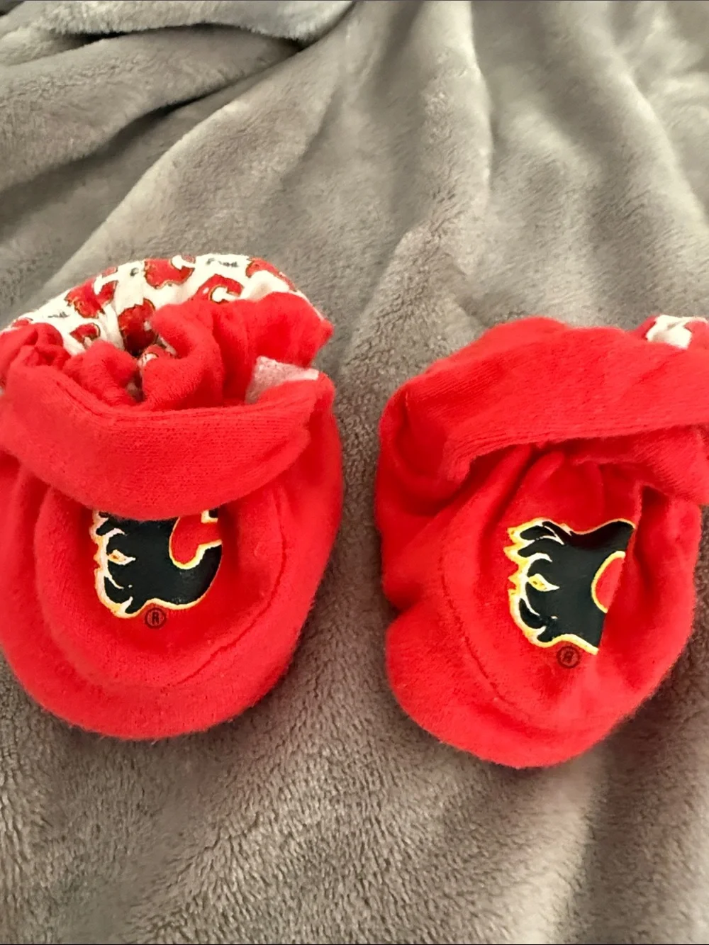 NHL Calgary Flames Baby Infant Walker Slipper Booties and 3 pairs socks bundle